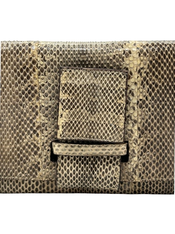 GUCCI PYTHON EMBOSSED CLUTCH BAG BAMBOO HANDLE 11" - 10