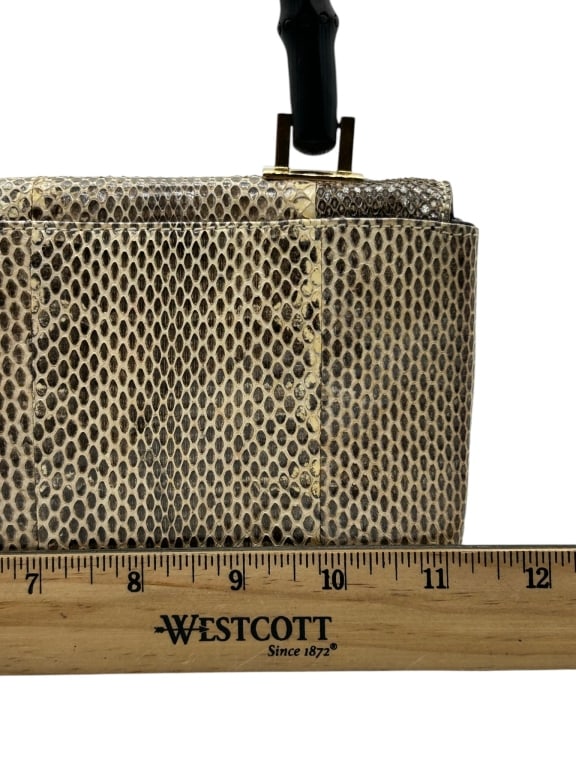 GUCCI PYTHON EMBOSSED CLUTCH BAG BAMBOO HANDLE 11" - 11