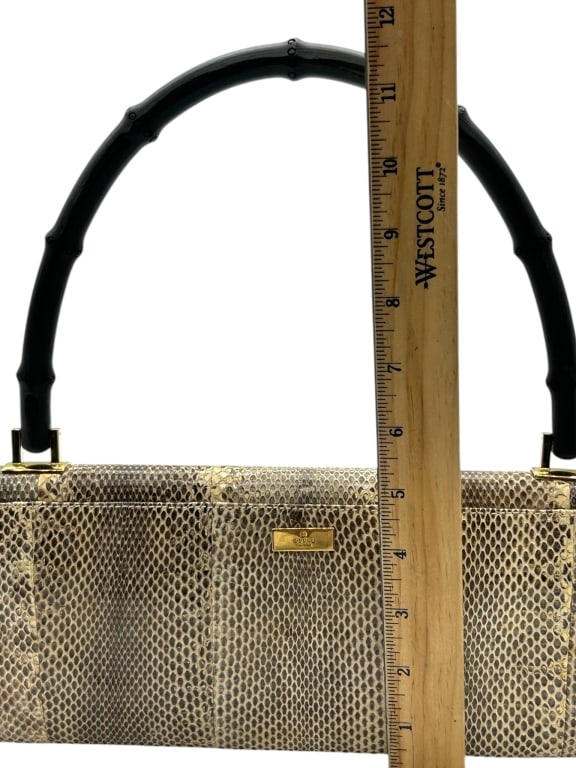 GUCCI PYTHON EMBOSSED CLUTCH BAG BAMBOO HANDLE 11" - 12