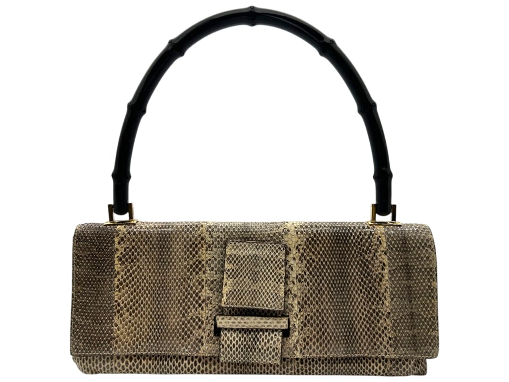 GUCCI PYTHON EMBOSSED CLUTCH BAG BAMBOO HANDLE 11" - 3