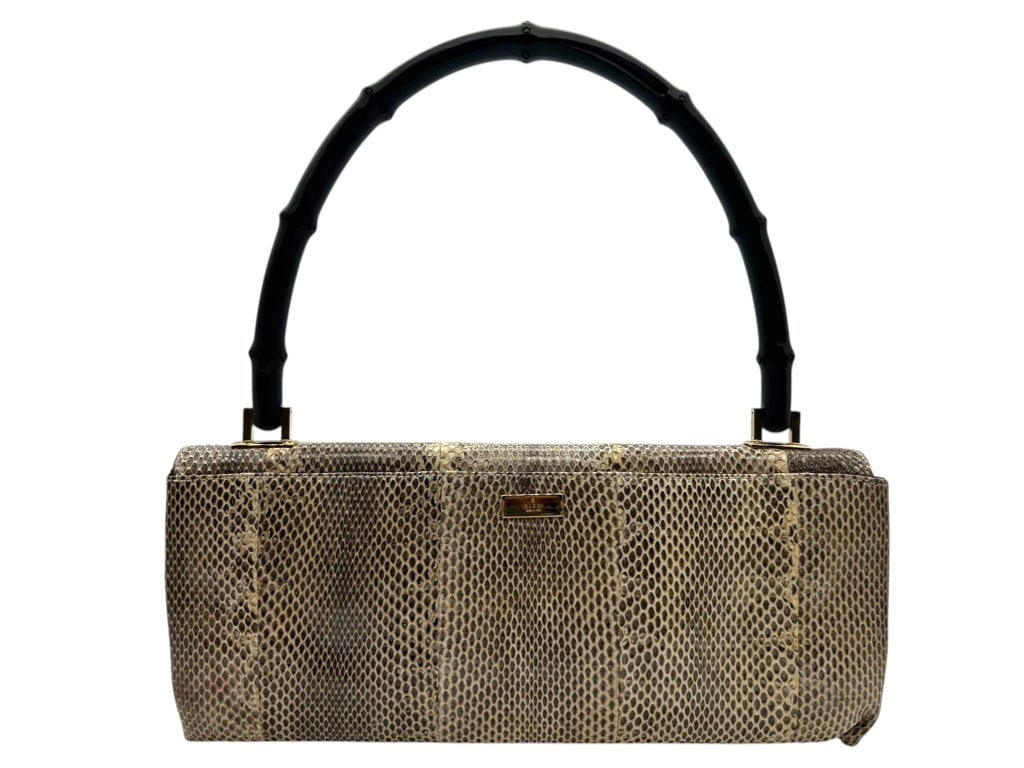GUCCI PYTHON EMBOSSED CLUTCH BAG BAMBOO HANDLE 11" - 4