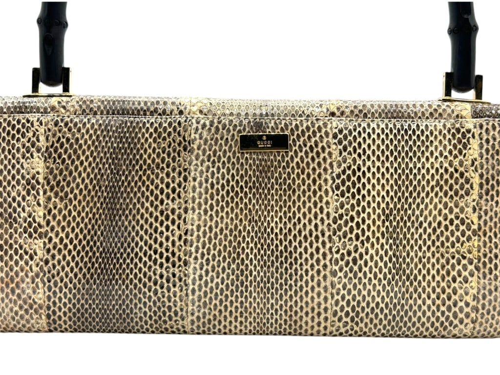 GUCCI PYTHON EMBOSSED CLUTCH BAG BAMBOO HANDLE 11" - 5