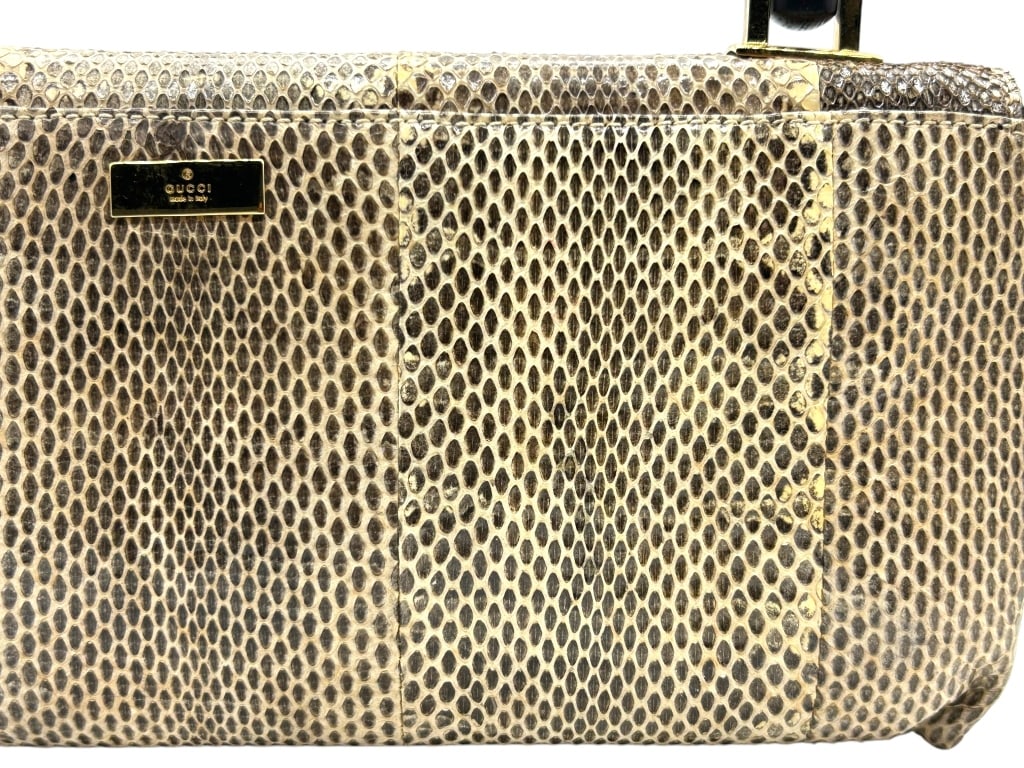 GUCCI PYTHON EMBOSSED CLUTCH BAG BAMBOO HANDLE 11" - 6