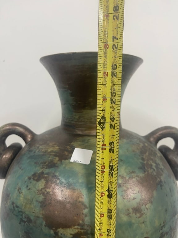 TWO-HANDLED GLAZED CERAMIC VASE 26.5" - 3