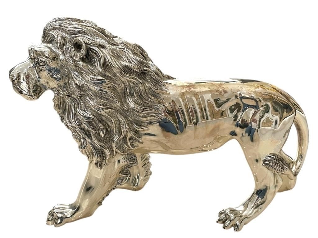 IMPRESSIVE CHROME SILVER PLATED LION SCULPTURE 23" (1 of 5)