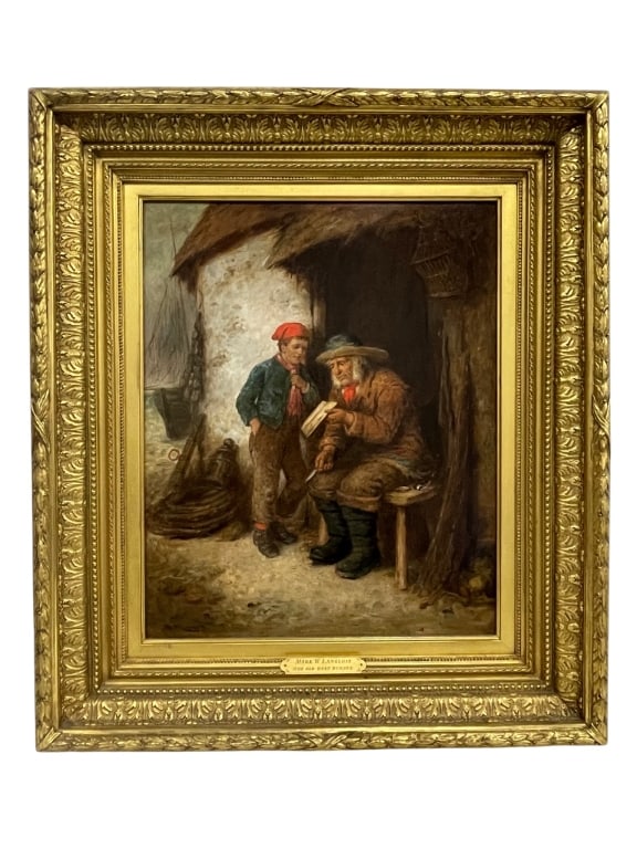 MARK W. LANGLOIS BOAT BUILDER ANTIQUE PAINTING 30": Mark William Langlois was a British painter born in 1848, known for figure subjects, genre scenes, fruit, and sea pictures, and he exhibited at the Royal Academy and Society of British Artists in