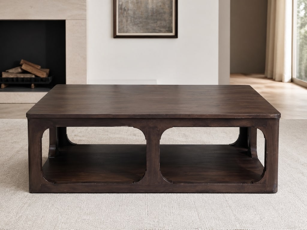 CONTEMPORARY DARK WOOD OPEN-SHELF COFFEE TABLE 60" (1 of 6)