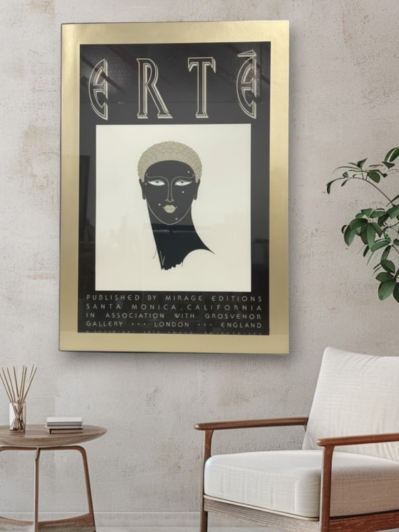 ERTE QUEEN OF SHEEBA ART DECO PRINT 33": *for alternative shipping options please go to www.dejavuauctionshipping.com-ERT? ?QUEEN OF SHEBA? ART DECO FRAMED ART PRINT ? MIRAGE EDITIONS-Striking Art Deco style framed art print titled ?Queen of
