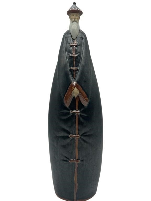 ASIAN MALE ELONGATED MINIMALIST POTTERY STATUE 21" (1 of 8)