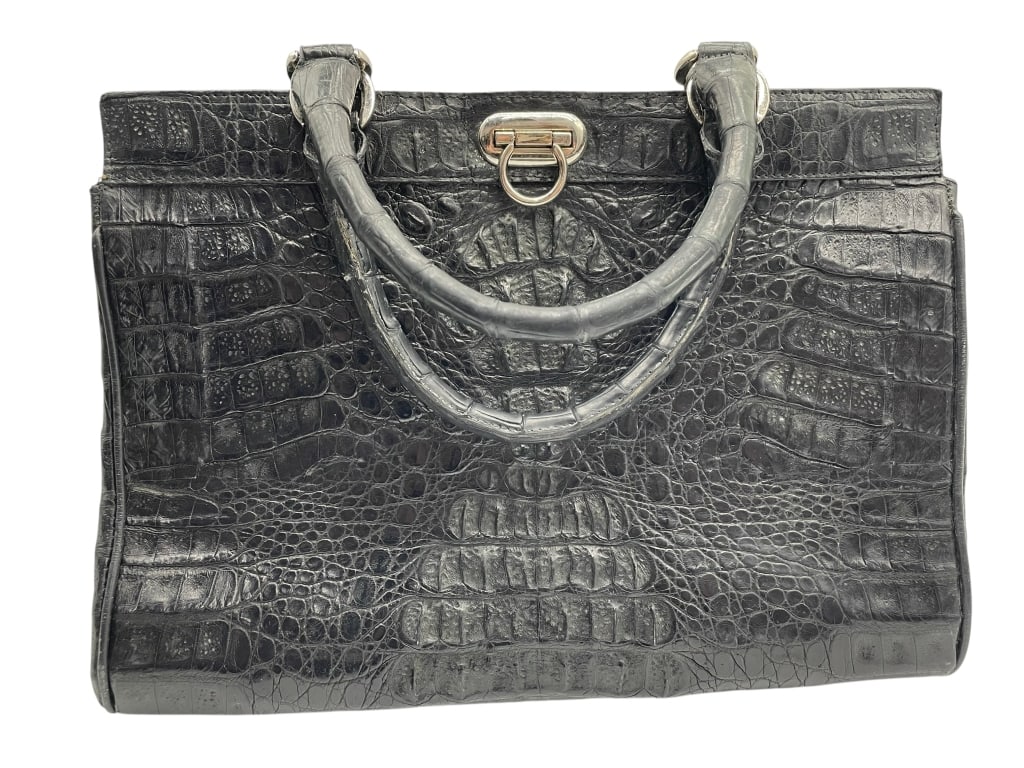 RIVER GENUINE CROCODILE PURSE BLACK RETRO VINTAGE (1 of 13)