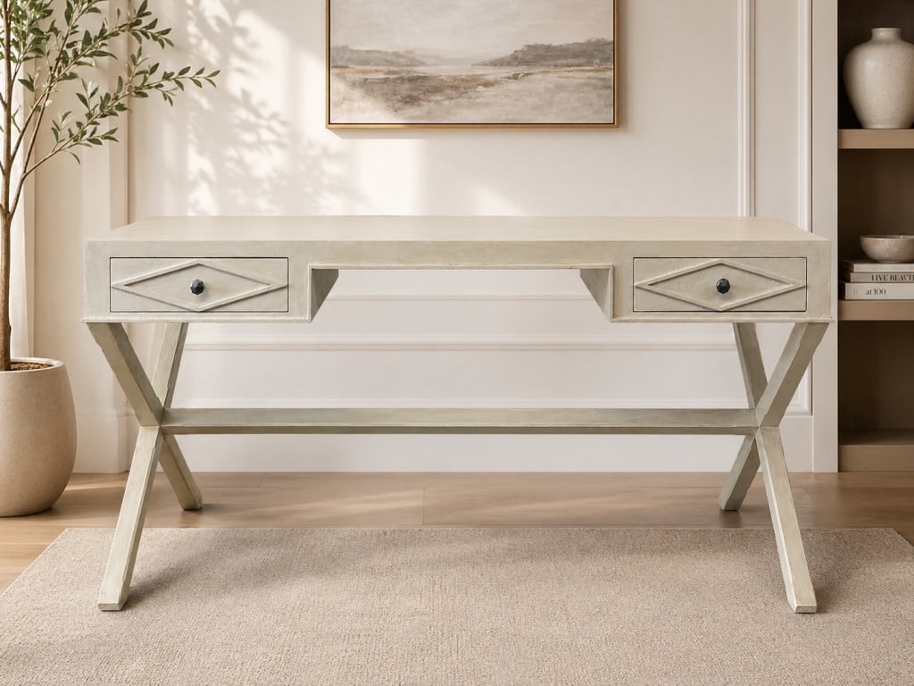 PALE PAINTED MODERN X-LEG WRITING DESK 60" (1 of 7)