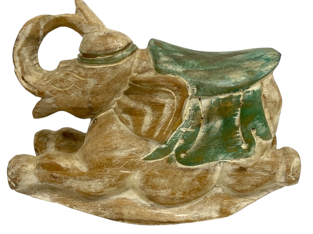 FOLK ART CARVED WOOD ROCKING ELEPHANT DECOR 10" (1 of 6)