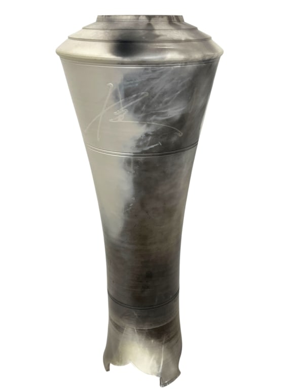 CERAMIC ASIAN INSPIRED SMOKE GLAZE VASE 17": *for alternative shipping options please go to www.dejavuauctionshipping.com-CERAMIC ASIAN INSPIRED SMOKE GLAZE DECORATIVE VASE-Decorative ceramic vase featuring a tall tapered form with a wide flared