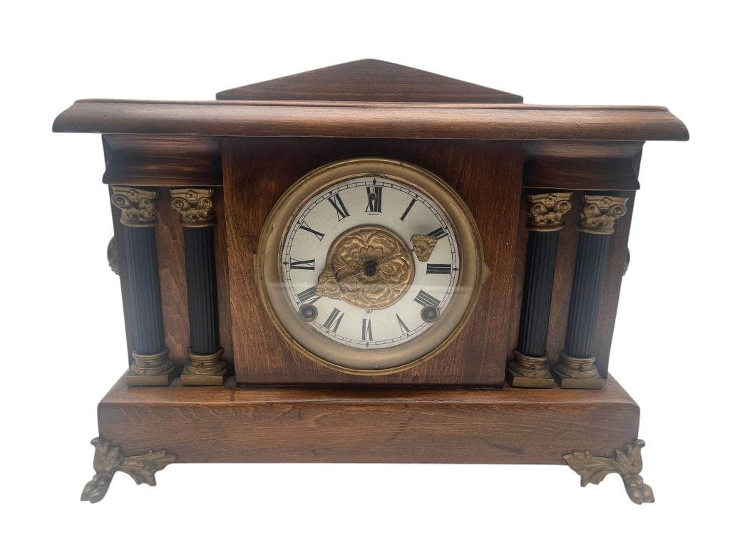 ANTIQUE MANTEL CLOCK WOOD CASE 15" (1 of 4)