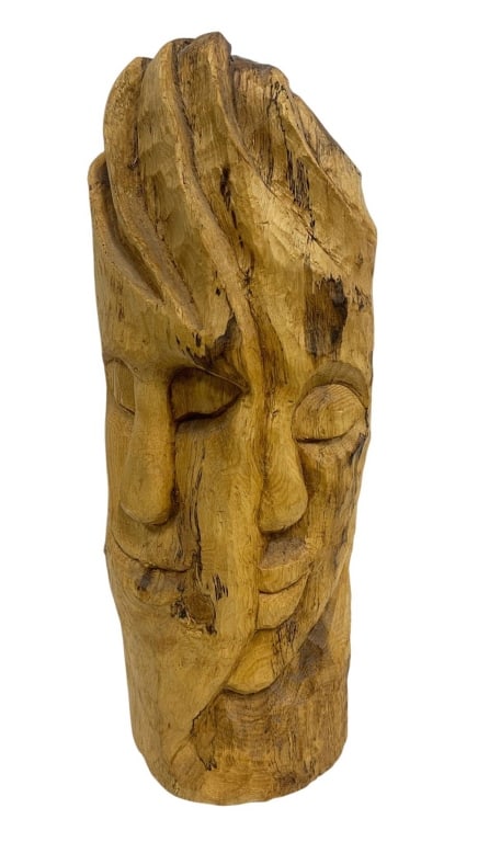 LARGE HAND CARVED WOOD DOUBLE FACE SCULPTURE 22.5" (1 of 5)