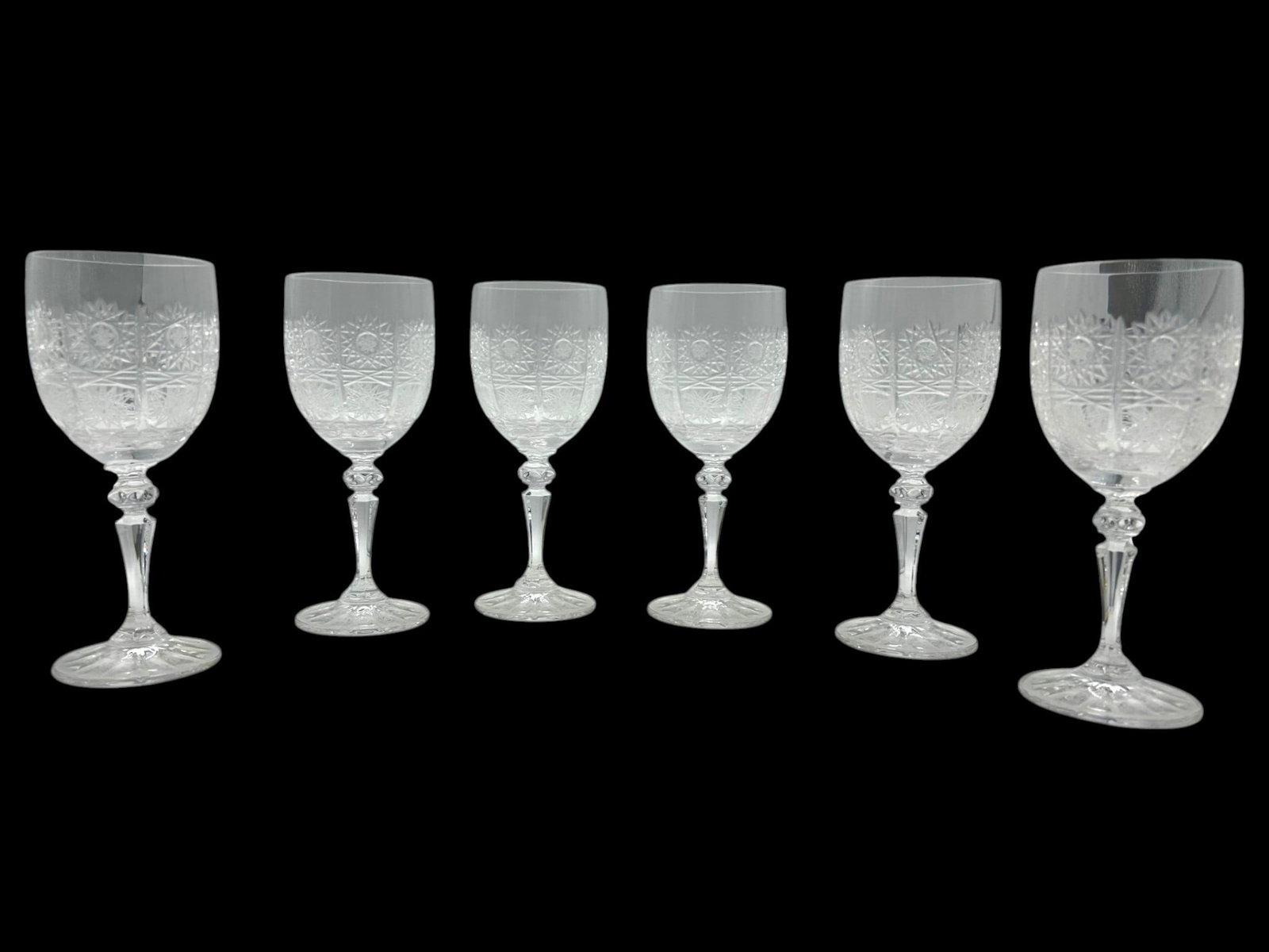 6 SET OF CUT CRYSTAL STEMMED WINE GLASSES 7" (1 of 7)