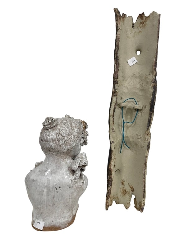 TWO CERAMIC SCULPTURES WITH FACES 23" - 3