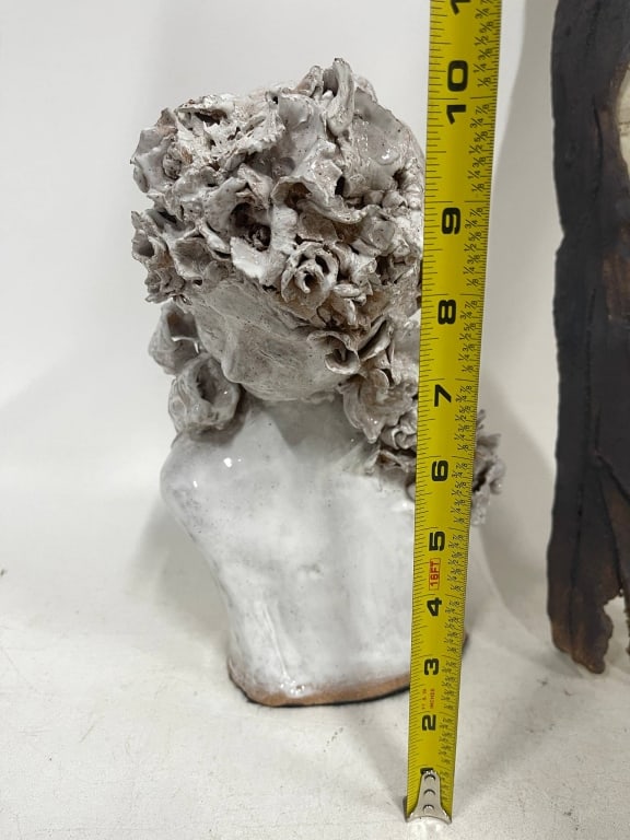 TWO CERAMIC SCULPTURES WITH FACES 23" - 7