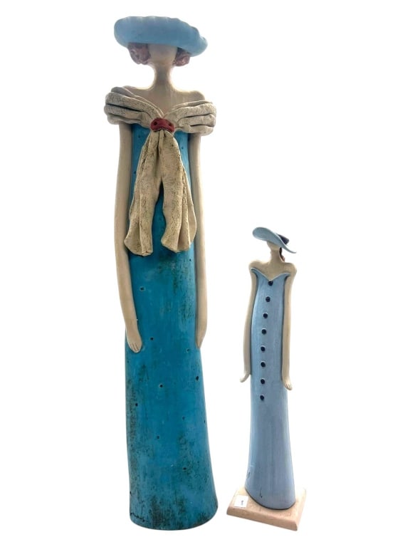 2 PCS CERAMIC STYLISH LADY FIGURINES IN BLUE 26" (1 of 9)