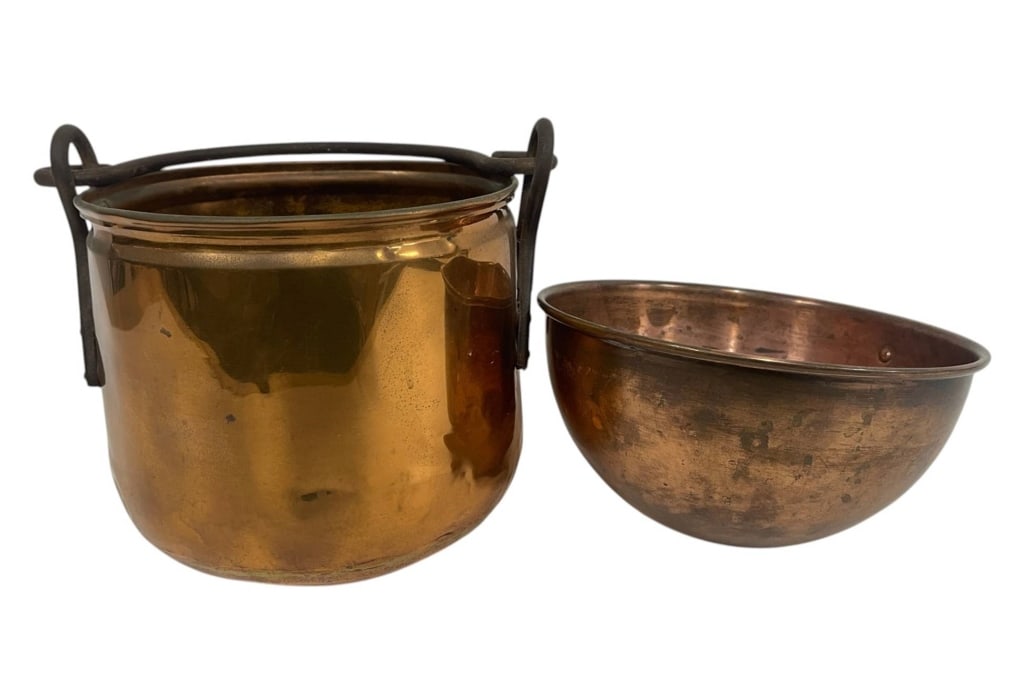 COPPER POTS WITH IRON HANDLE 2 PIECE LOT 8" (1 of 5)