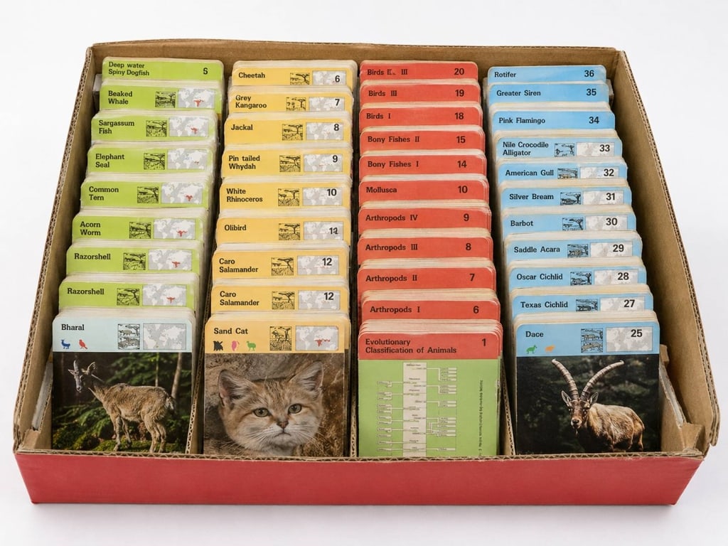 VINTAGE 1970s RENCONTRE SAFARI ANIMAL CARDS 4": Vintage 1970s Rencontre Safari Animal Cards complete set with colorful wildlife cards featuring animals from around the world. Originally created as an educational collecting series, these cards