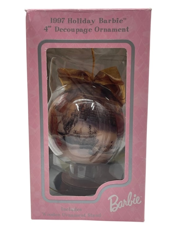1997 HOLIDAY BARBIE 4" DECOUPAGE ORNAMENT IN BOX (1 of 7)
