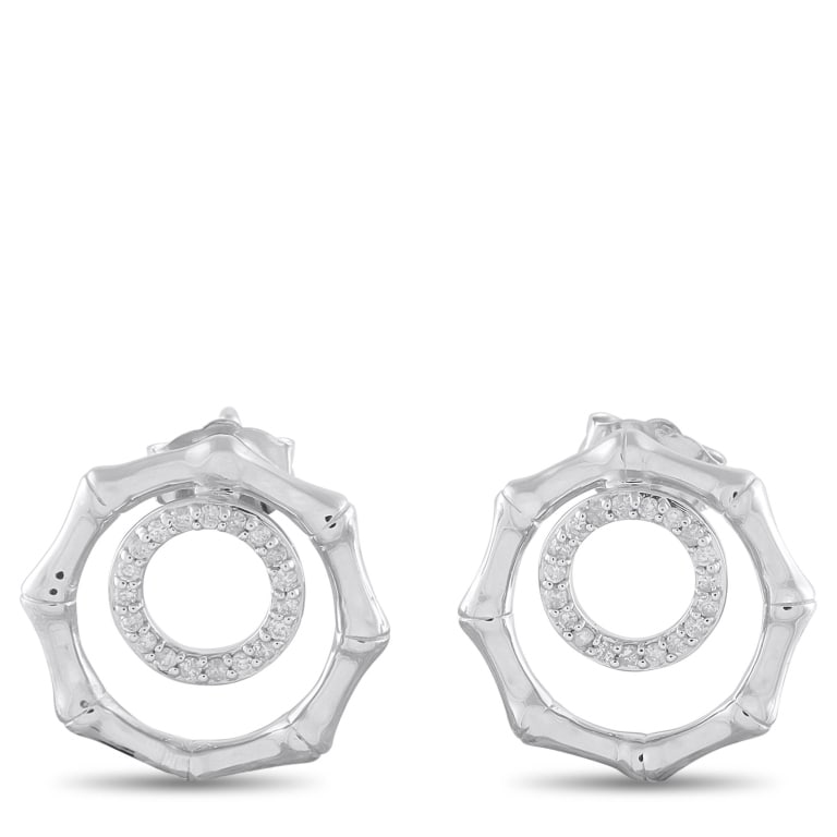 14K WHITE GOLD 0.16CT DIAMOND EARRINGS ER29883: These impeccably crafted earrings are incredibly chic. A bamboo motif adds a touch of timeless elegance, while sparkling Diamonds totaling 0.16 carats make a statement in the center of the design. Set