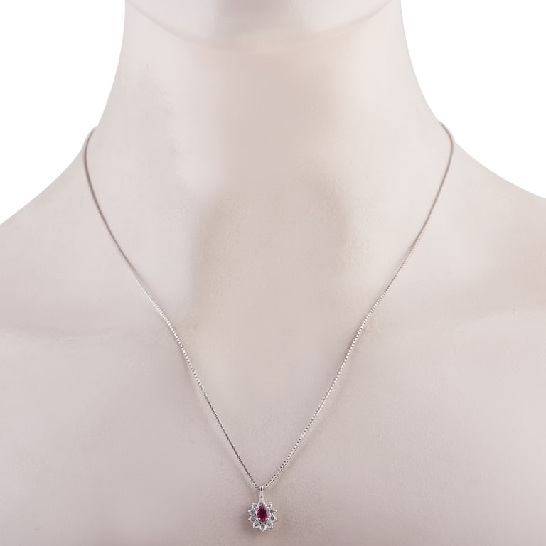 PLATINUM 0.48CT DIAMOND AND RUBY PENDANT NECKLACE - 2