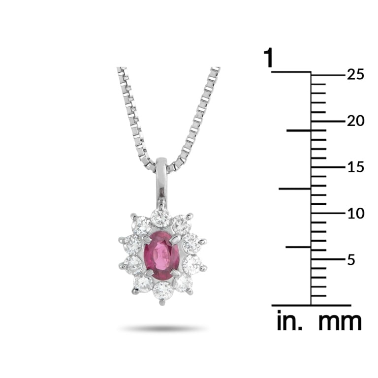 PLATINUM 0.48CT DIAMOND AND RUBY PENDANT NECKLACE - 4