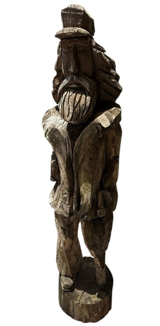 HAND CARVED FOLK ART WOOD BEARDED SCULPTURE 6' (1 of 8)