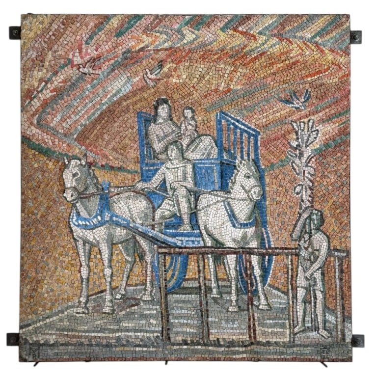 ANCIENT ROMAN STYLE MOSAIC CHARIOT SCENE PANEL 49" (1 of 11)