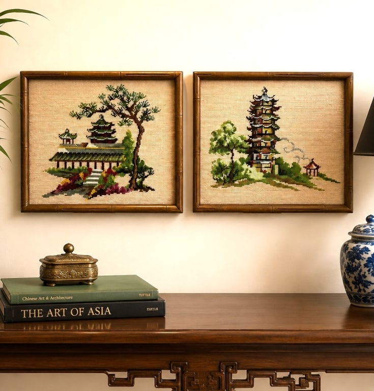 CHINOISERIE PAGODA NEEDLEPOINT WALL ART (1 of 8)