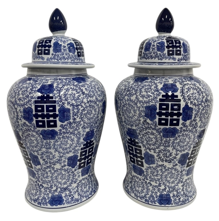 PAIR OF BLUE & WHITE PORCELAIN GINGER JARS 22" (1 of 8)