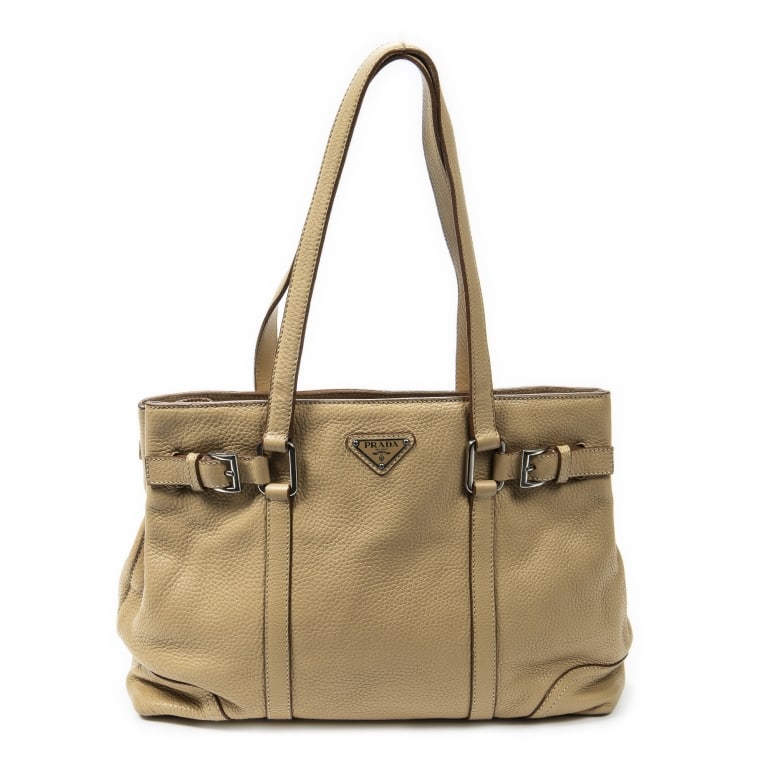 PRADA BUCKLE TOTE BEIGE VITELLO DAINO BAG (1 of 10)