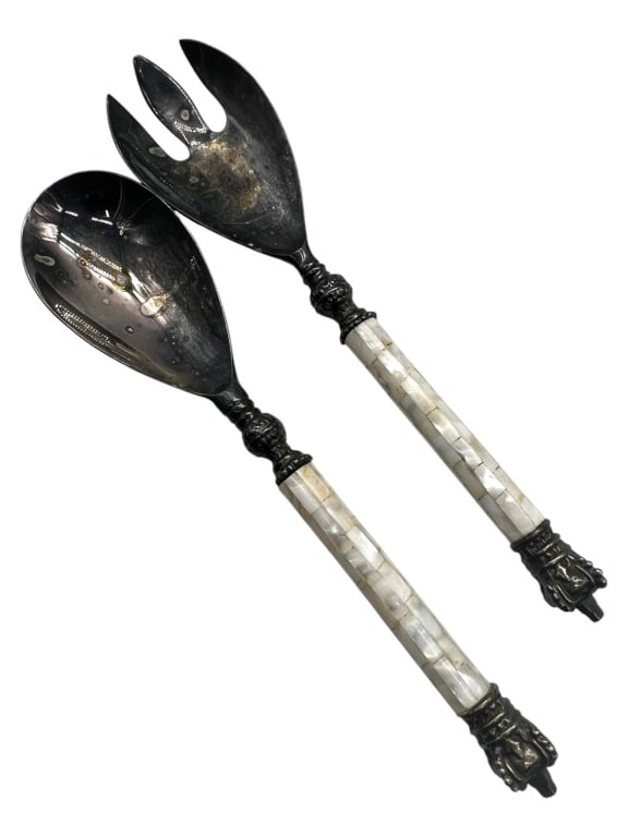 SILVER AND MOTHER OF PEARL SERVING SET 12" (1 of 7)