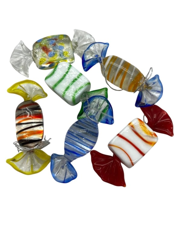 MURANO STYLE HAND-BLOWN GLASS CANDY ORNAMENTS 2" (1 of 6)
