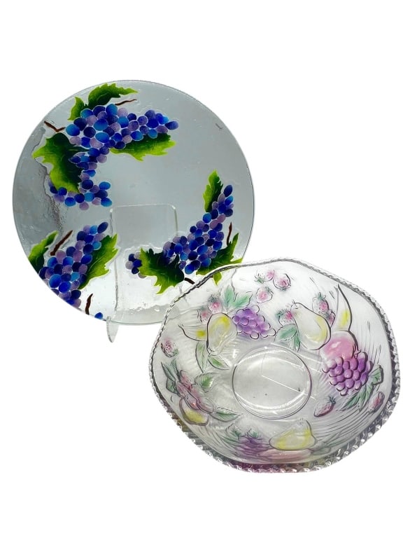 SET OF 2 GLASS SERVING BOWLS W GRAPES 17" (1 of 8)