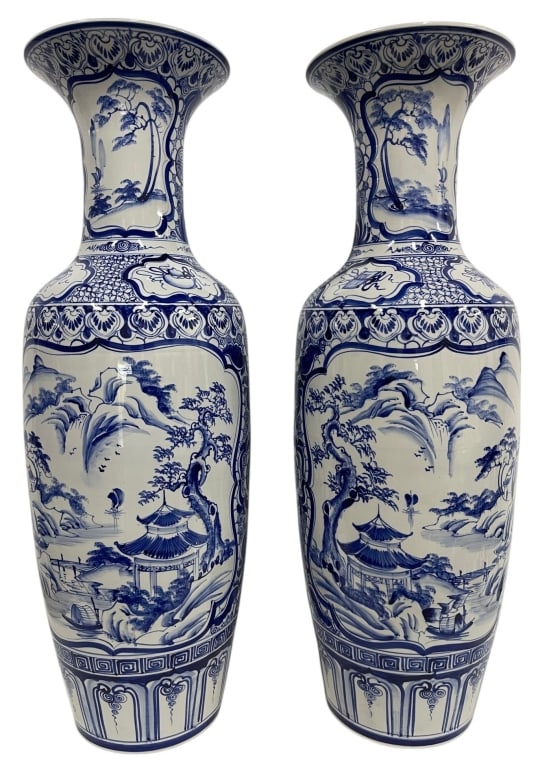 PALACE-SIZE BLUE & WHITE PORCELAIN FLOOR VASES 39" (1 of 7)