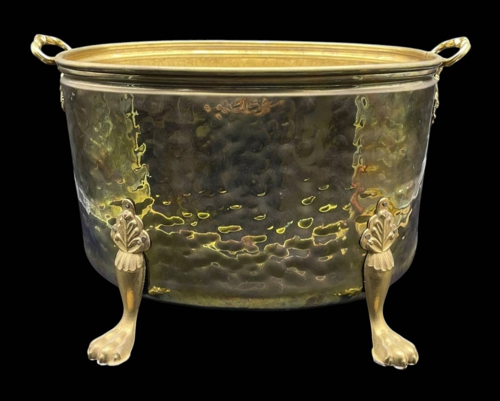 ENGLISH COUNTRY HAMMERED BRASS JARDIERE PLANTER (1 of 9)