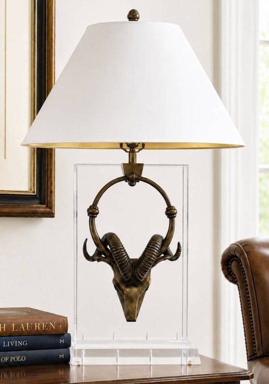 CHAPMAN BRASS RAM LUCITE TABLE LAMP 30" (1 of 8)