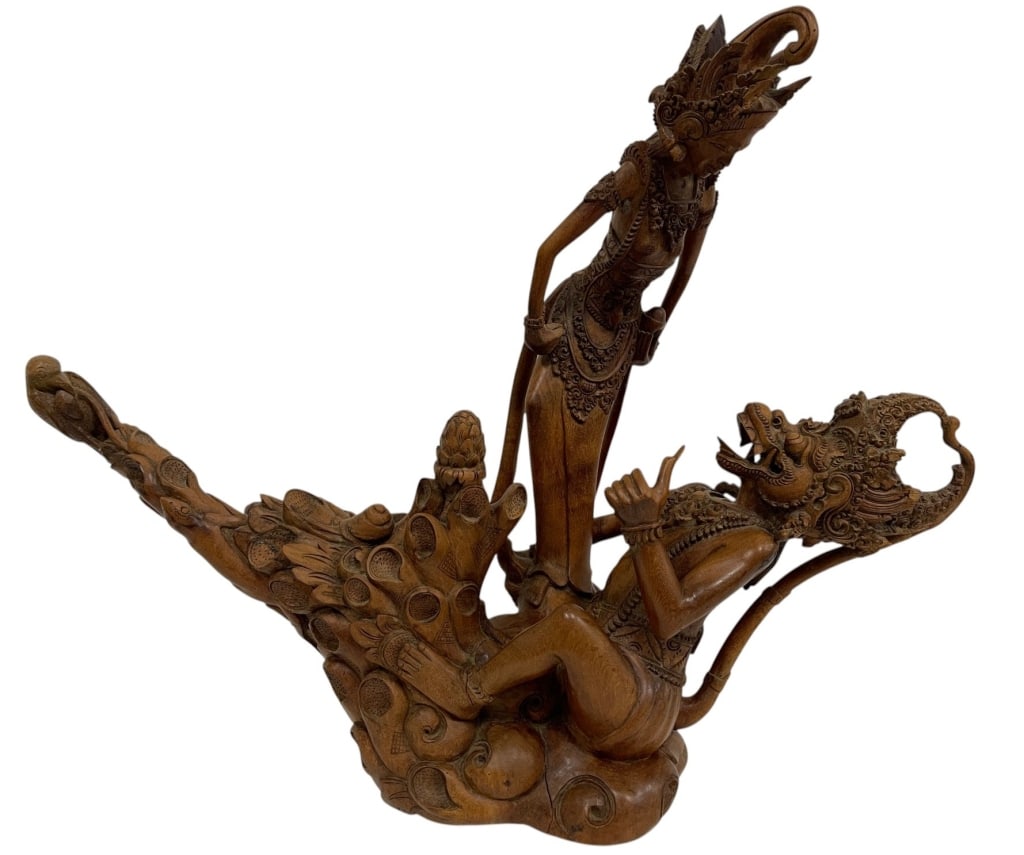 LARGE BALINESE HAND-CARVED WOOD SCULPTURE 23" (1 of 9)