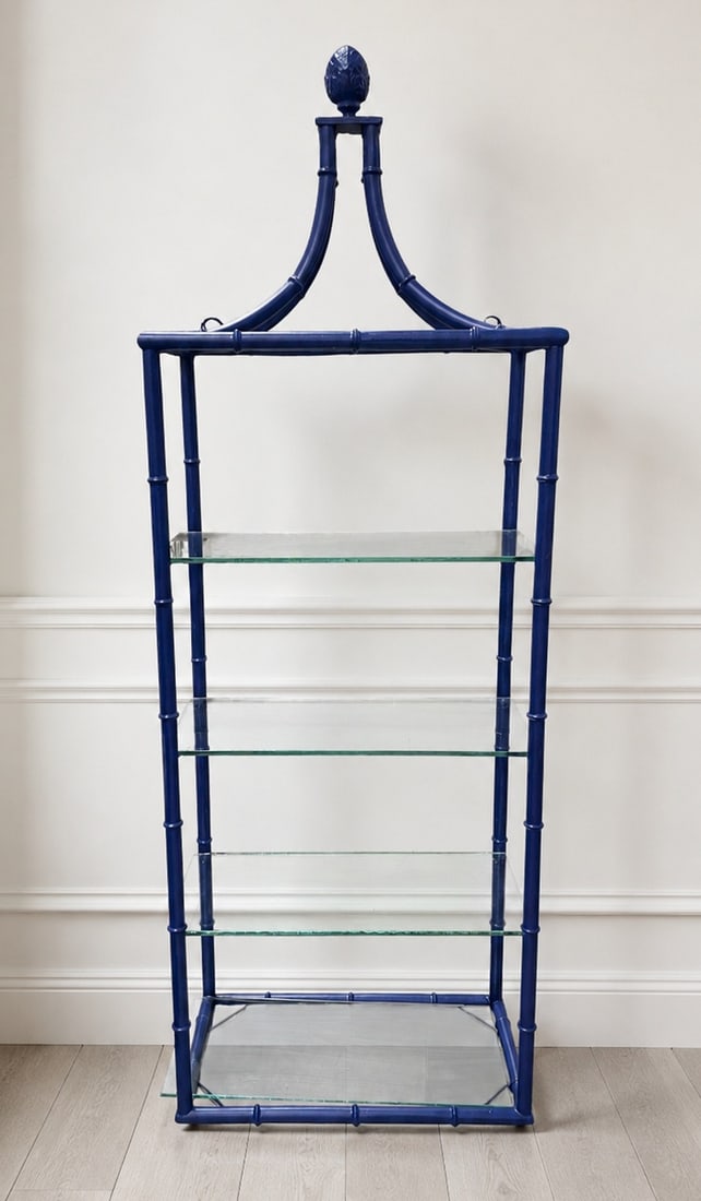 BLUE FAUX BAMBOO ETAGERE WITH GLASS SHELVES 41IN (1 of 6)