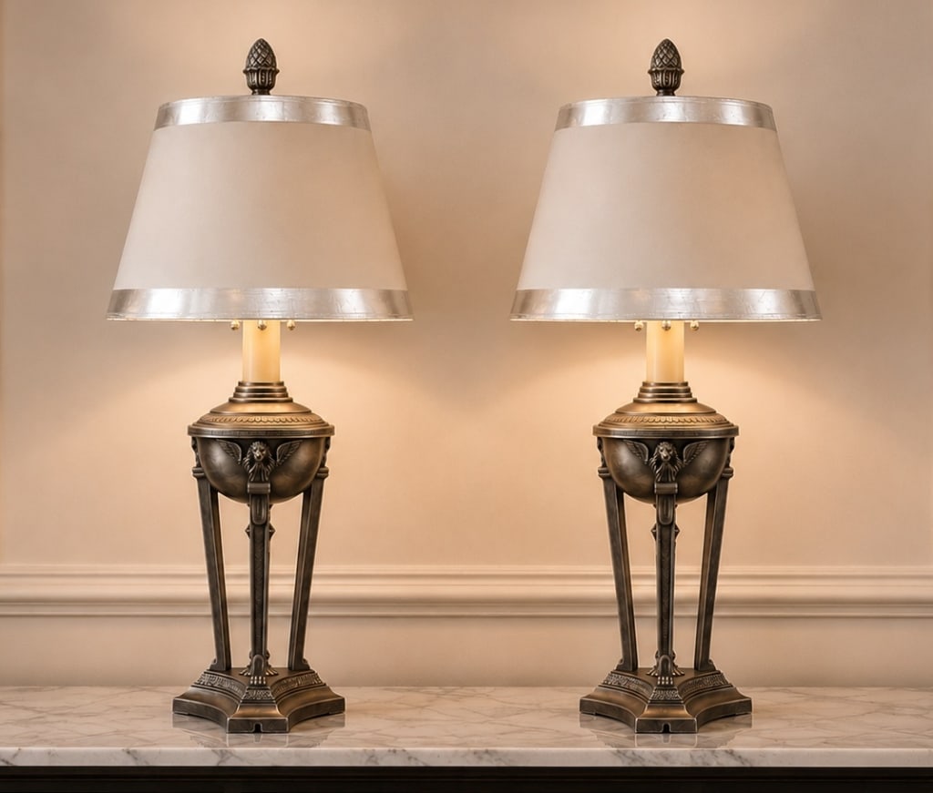 PAIR OF ANTIQUE STYLE EMPIRE TABLE LAMPS 26.5" (1 of 7)