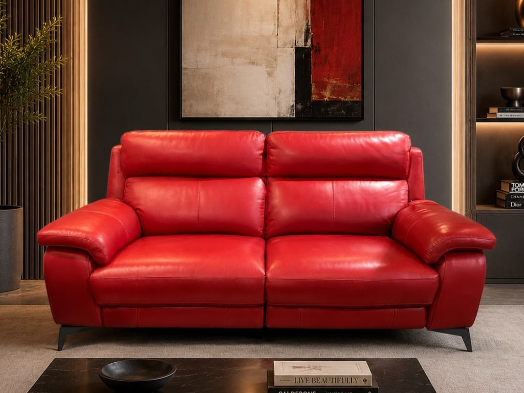 RED MODERN LEATHER RECLINING LOVESEAT SOFA 78" (1 of 10)