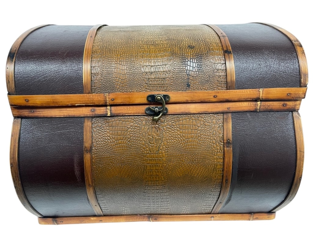 FAUX CROCODILE & BAMBOO DOMED STORAGE TRUNK 20" (1 of 9)