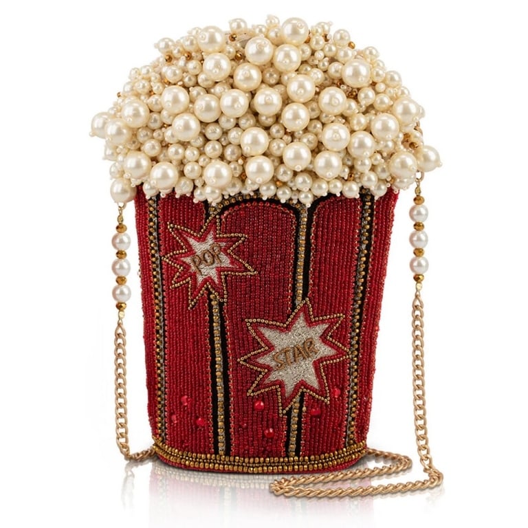 MARY FRANCES MOVIE NIGHT BEADED POPCORN BAG NEW: Pop, sparkle, glam! Movie Night is serving red carpet realness with a buttery twist. Overflowing with pearly ?popcorn? and retro charm, this purse is your ultimate scene-stealer whether you're at the 