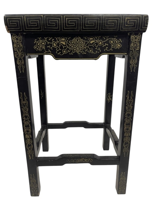 CHINESE BLACK LACQUER & HARDSTONE SIDE TABLE 19" (1 of 7)