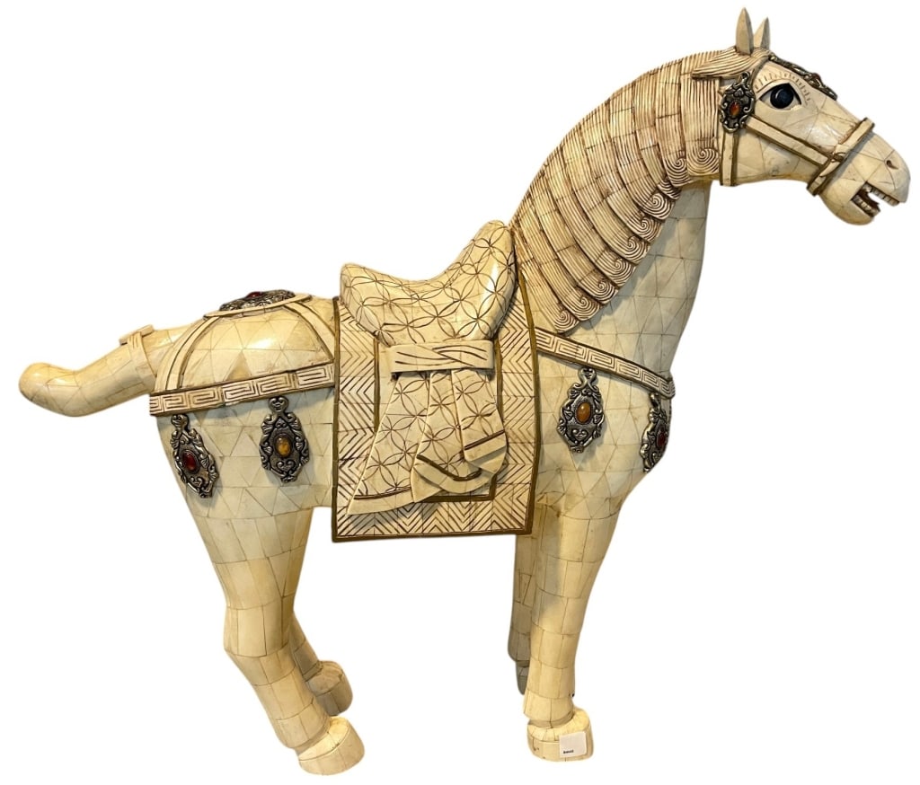 BONE INLAID DECORATIVE HORSE SCULPTURE 30" (1 of 7)