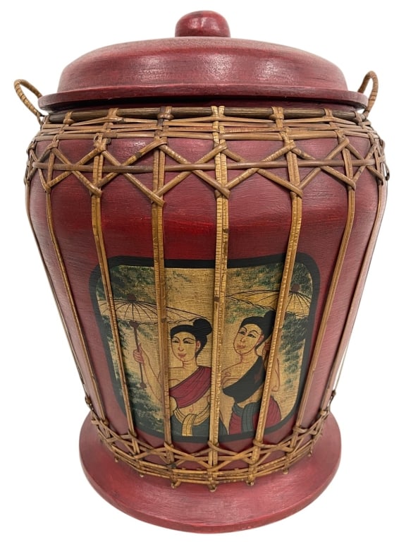 SOUTHEAST ASIAN STYLE LIDDED STORAGE VESSEL 18" (1 of 6)