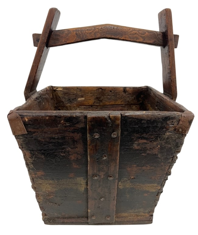 ANTIQUE CHINESE WOODEN RICE BASKET 20.5" (1 of 6)